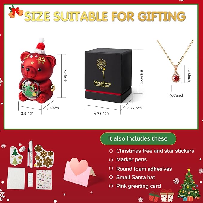 Christmas Teddy Bear with Preserved Rose, DIY Bear Roses Gift Set with Hidden Jewelry Box, Santa Hat & Stickers, for Women, Girlfriend, Wife, Forever Eternal Rose Flower Decor