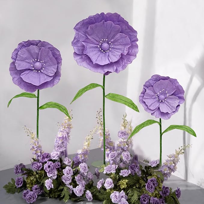 Giant Fake Flowers 5.77FT - Light Purple Large Paper Flowers 3D Artificial Floral Wedding Decorations for Birthday Party Outdoor Banquet Event Home Backdrop Decor