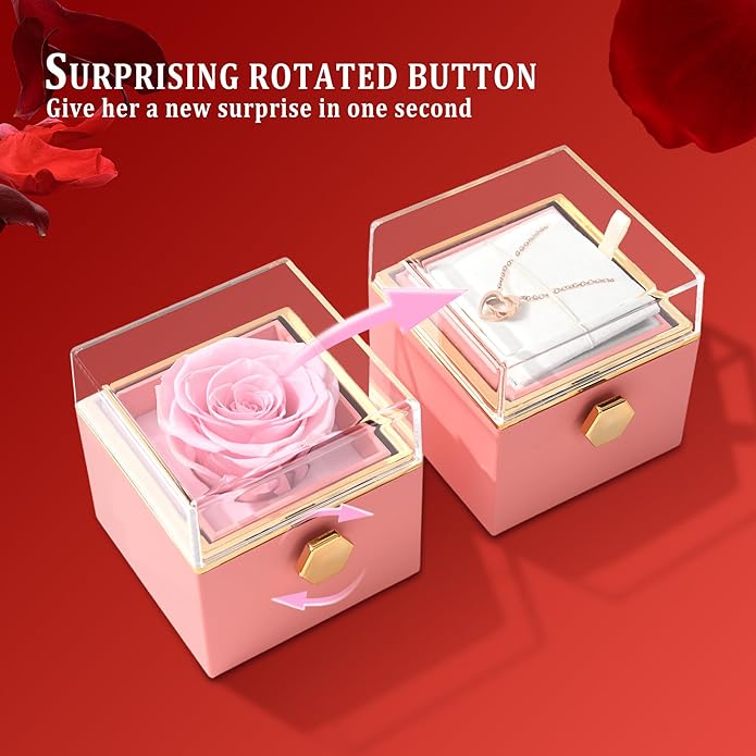 ‌TINGKU Eternal Real Rose Gift Box for Women, Preserved Rose with Customized Name Engraved Heart Necklace, Personalized Romantic Gift for Wife, Girlfriend, Mom, Mother's Day Love Keepsake