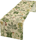 Vintage Botanical Table Runner, Antique 1900s Plants Herbs Mushroom Boho Retro Wildflower Ferns Print Table Runner for Farmhouse Kitchen Indoor Outdoor Decoration, 13x90inch