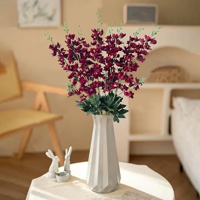 8 pcs Burgundy Delphinium Artificial Flowers, 34.25''Artificial Snapdragon Flowers Tall Fake Flowers Silk Flowers Faux Delphinium Bulk for Tall Vase Home Wedding Garden Table Decor (Burgundy)