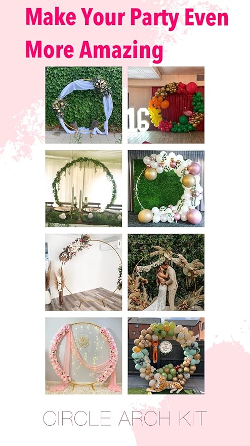 LANGXUN 7.2ft Gold Metal Round Balloon Arch kit, Backdrop Circle Stand Arch Frame for Wedding Birthday Party Decoration, Graduation Decorations and Baby Shower Photo Background