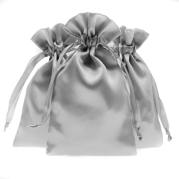 3" x 4" Silver Satin Gift Bags, Jewelry Bags, Wedding Favor Silky Drawstring Baby Shower Christmas 50 per Pack