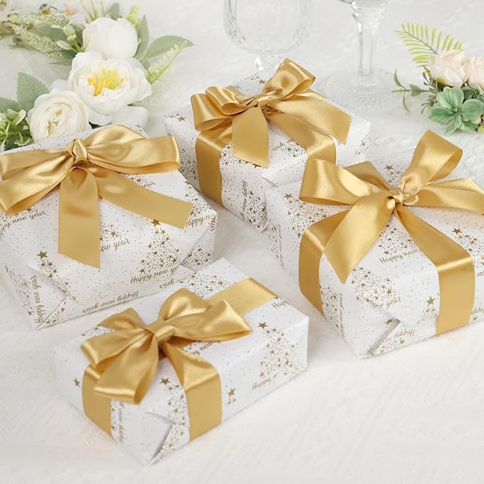 Champagne Gold Ribbon 1 Inch 60 Yards, Gold Satin Ribbon for Flower Bouquet, Graduation Lei, Crafts, Gift Wrapping, Baby Shower, Christmas and Wedding