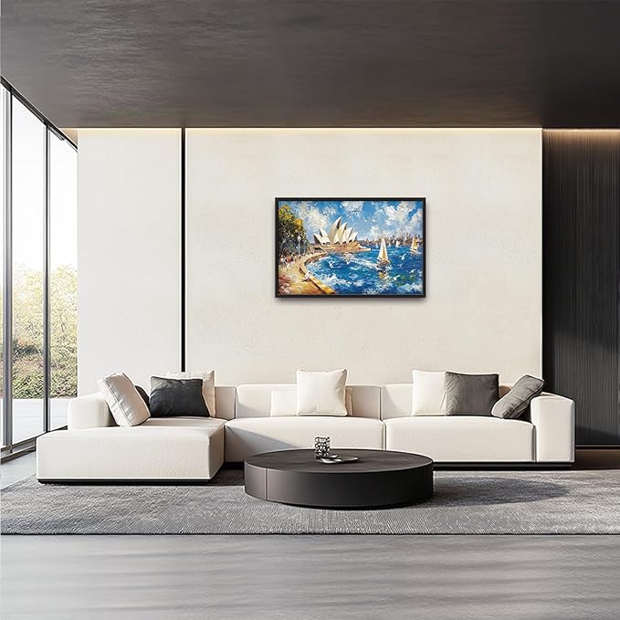 Sydney Opera House Large Wall Art Beach Boat Pictures Wall Decor Coastal Canvas Seascape Print Painting Modern Artwork Home Decoration for Living Room Bathroom Bedroom Office Framed 36"x24"