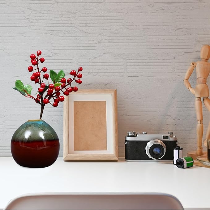 Zerodeko Minimalist Glazed Ceramics Vase Elegant Porcelain Flower Container for Hydroponic Plants and Dry Flowers Home Office Decor