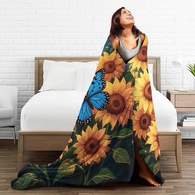 Sunflower Blanket Flower Throw Blanket Soft Cozy Fleece Fuzzy Stuffed Plush Flannel Gifts for Girls Women Boys Kids Adults 60"X80"