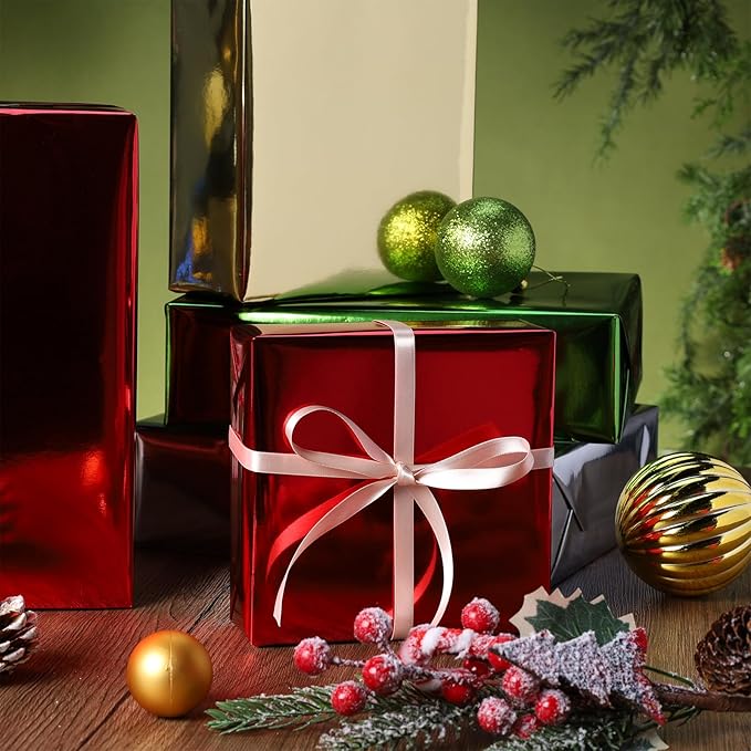 LaRibbons Red Metallic Wrapping Paper, 17 Inch X 40 Feet (56.6 sq.ft) Solid Color Paper Roll, Gift Wrapping Paper Rolls for Wedding, Birthday, Christmas, Baby Shower