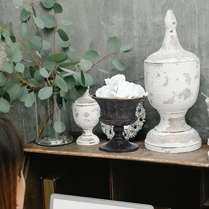 Vintage Metal Urn Planter, Farmhouse Bucket Flower Pots for Indoor Outdoor Plants, Tall Urn Planter, Garden Pillar Flowerpot, Desktop Ornament