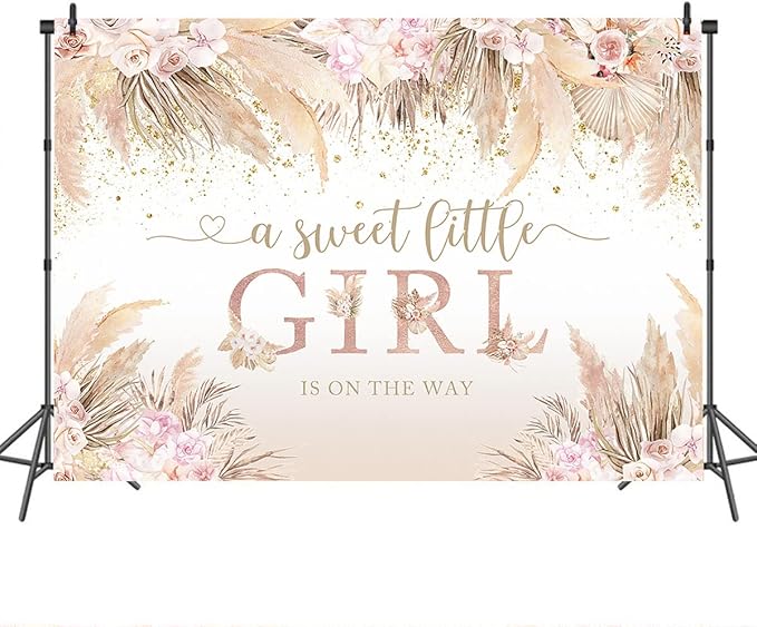 Mocsicka Boho Hello Baby Backdrop Boho Chic Pink Flowers Baby Shower Background A Sweet Little Girl is on The Way Party Cake Table Decorations Photo Booth (10x6.5ft)