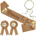 Winnie Baby Shower Sash Mom to Be Sash and Dad to Be Pin Flower Crown for Gender Reveals Party Baby Shower Party Favors Decorations for Boys and Girls Pregnancy Props Gift, Standard, Brown