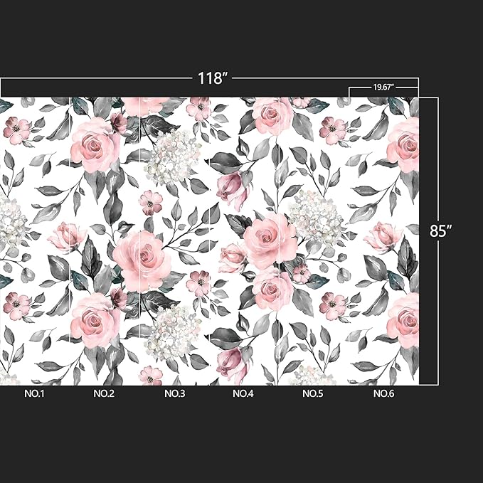 Grey Leaf Pink Flowers Wall murals Floral Peel and Stick Wallpaper for Bedroom Living Room - 85"x118"