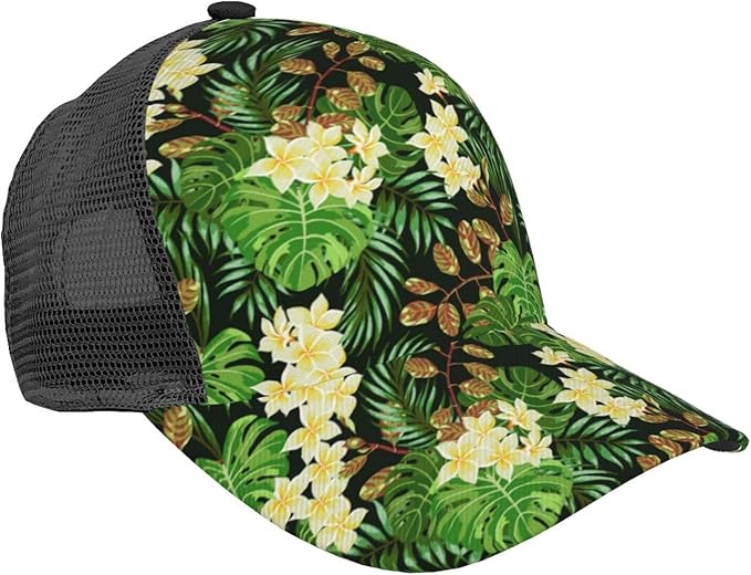 Tropical Pink Flowers Hats Women Men Hawaii Trucker Hat Adjustable Snapback Mesh Baseball Cap Hat