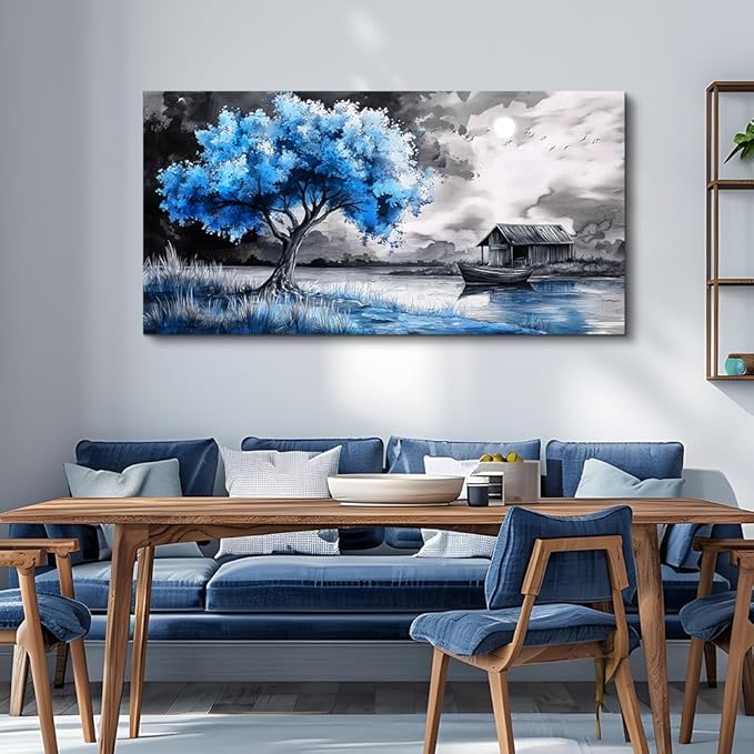 PHAOHUAXM large Wall Art For Living Room Bedroom Wall Decor Black White Scenery And Blue Trees Wall Painting Modern Home Decoration For Room Office Restaurant Canvas Art Prints Home Decor 20x40 In