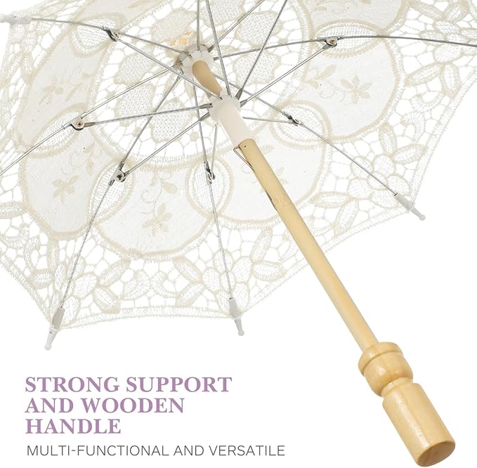 Bride Lace Parasol Umbrella 9.8 Inch Embroidered Cotton Wedding Photography Prop and Decorative Accessory for Bridal Ceremonies