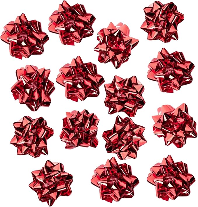 CHOIEO 15 Pcs Gift Bows Assortment, Decor for Christmas, Birthdays, Weddings, Holiday Embellishments, Presents, Wrapping Paper, Anniversaries, Baby Showers, Bridal Showers, Hanukkah (Red)
