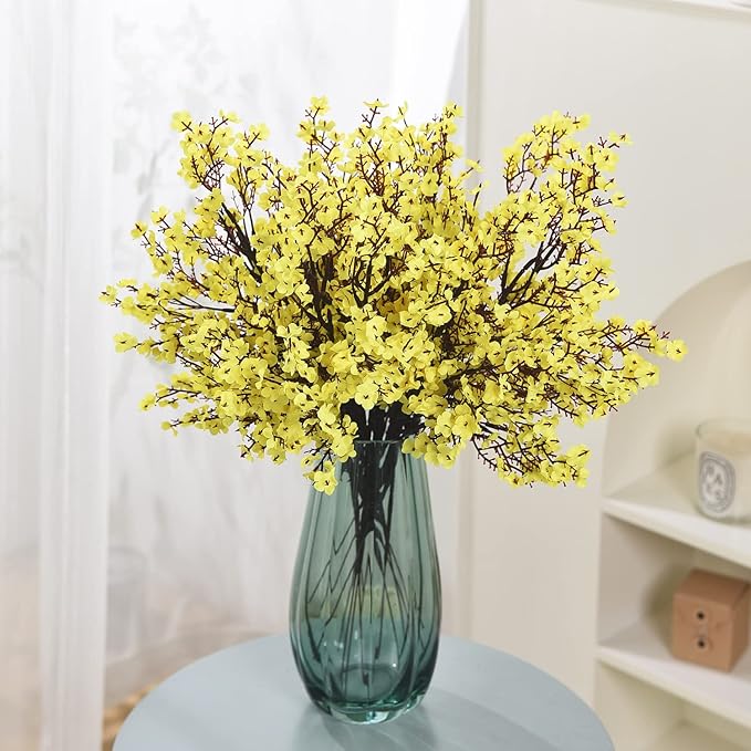 15PCS Artificial Baby Breath Flowers Fake Silk Real Touch DIY Floral Bouquets Decor Wedding Party Decoration Arrangements-Yellow