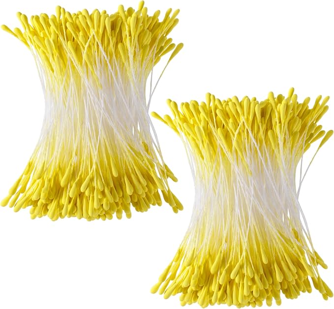 VARMDUKKE 800pcs Double Heads Handmade Flower Stamens, 2 mm Pearl Stamens for Flower Making, Artificial Floral Pistil for DIY Crafts, Wedding, Christmas Decoration (Yellow)