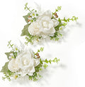 Serwalin Set of 2 Boutonniere for Men, 6-7inch Corsage Groom Groomsman Best Man Boutonnieres for Wedding Prom Ceremony Anniversary Party Cake Topper, Ivory White