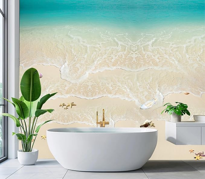 Cliouar-Top View of Background Summer Beach Wave Water Seashore Sand Beach Peel and Stick 137" x 102"