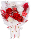 Preserved Flowers Bouquet with Bear, 3 Real Forever Flowers for Delivery, Long-Lasting Red Eteranl Roses Bouquet Birthday Gifts for Women Teenage Girls Girlfriend Mother Wife Her