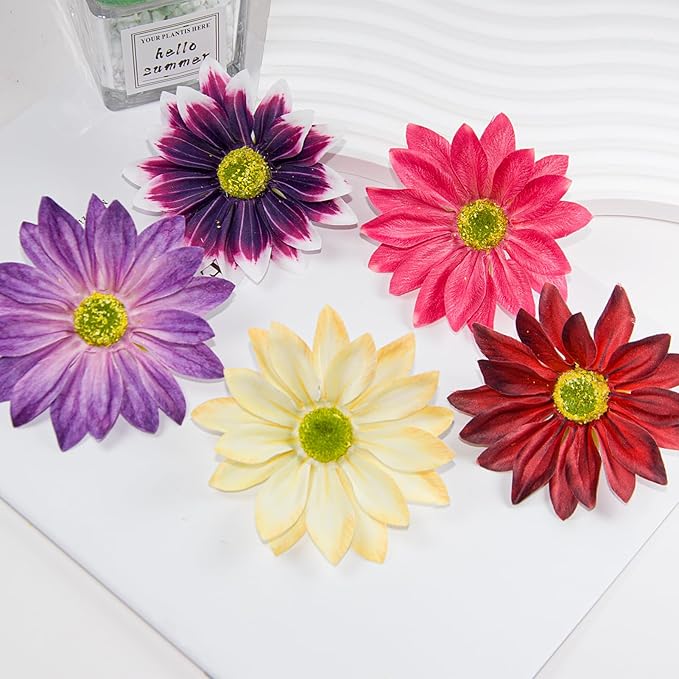 Silk Daisy Flower Heads, White Daisy Artificial Flower Head Bulk, 12 Pcs 3.5 Inch Fake Flowers Heads Gerbera Flowers Head for Craft, Easter Wedding, DIY Wreath, Party Decorations
