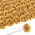 Foam Roses with Pearls 2.56in 50PCS Gold Roses Artificial Flowers Bulk Foam Flowers with Stem for Wedding, Bridal Shower, Cake, Graduation and Home Decor(Gold)