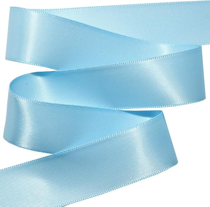 Morex Ribbon Double Face Ribbon, 7/8" x 50 Yd, Blue Mist, Silk Ribbons for Gift Wrapping, Birthday Gifts, Satin Dress for Women, Crafts, Wedding
