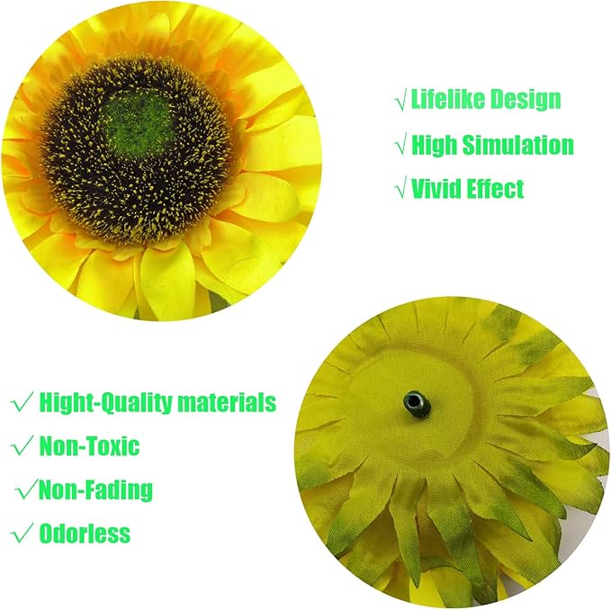 Artificial Flower 20pcs 6''W Silk Sunflower Heads Real Looking Fake Sunflower for Wedding Centerpieces Home Décor Wall Wreath Photography Props(Yellow)