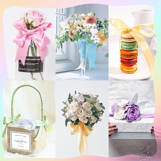 150 Yards Macaron Satin Ribbon 1-1/2 Inch 6 Rolls Assortment Ribbons for Crafts Gift Wrapping Flower Bouquet Wedding Invitations Birthday Party Festival Decoration Hair Bows