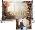 15x8ft Bridal Floral Backdrop for Wedding Pink Rose Window Scenery Green Leaves Elegant Photography Background for Valentine's Day Bridal Shower Birthday Spring Party Women Girls Portraits