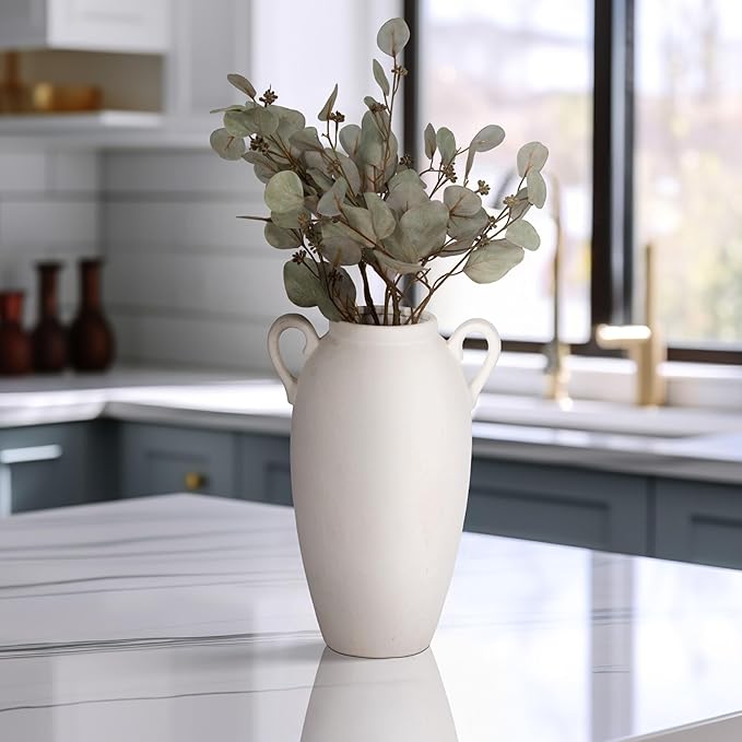 Textured Jug Tall Floor Vase – Ceramic Stoneware Decorative Vases for Home Decor – Modern Centerpiece for Living Room, Bedroom, Office, Table & Floor Display – 16", White