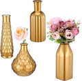 Set of 4 Gold Bud Vases - Small Gold Vases for Centerpieces, Elegant Glass Decorative Bud Vase for Wedding, Home, Table Decor with Vintage Golden Finish