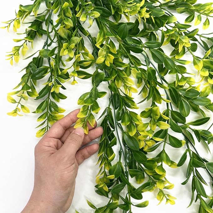 PASYOU Artificial Hanging Plants, Fake Vines Plastic Leaves Ivy Faux Greenery UV Resistant Plant for Indoor Outdoor Garden Office Decor Christmas Wedding Party Baskets DIY Decoration Yellow 4 Pack