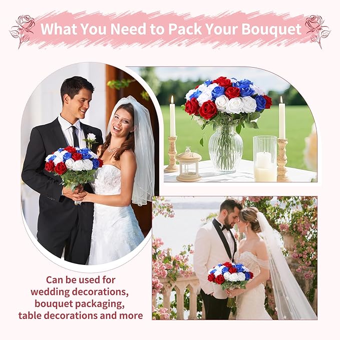 52 PCS Mixed Artificial Roses Bulk, Fake Artificial Flowers Wedding Bouquet Silk Faux Rose with Stems for Wedding Flowers Decoration, Valentines Roses, Bridal Bouquet Roses, Wedding Decoration