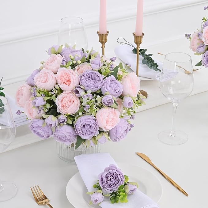 MARTINE MALL 2 Packs Peonies Artificial Flowers, Pinkish-Purple Artificial Peonies, Silk Peonies Flowers Fake Peonies Artificial Flowers Peonies Bouquet for Centerpiece Table Wedding Party Home Decor