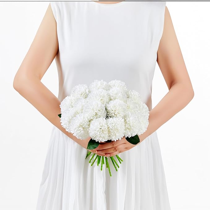 SITUMEIZI 12 Pcs White Artificial Chrysanthemums Flowers Ball Flower Fake Mums Silk for Wedding Home Kitchen Decoration Floral Arrangement