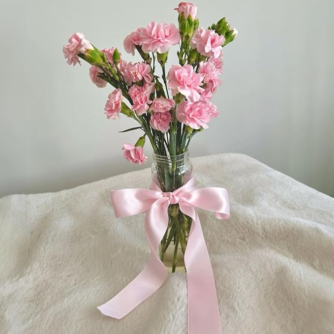 KINGLAKE Pink Satin Ribbon 1 1/2inch x 50 Yards - Polyester Silk Hair Ribbons, Fabric Pink Ribbon for Gift Wrapping, Floral Bouquets, Craft Bow, Wedding Christmas Valentines Day