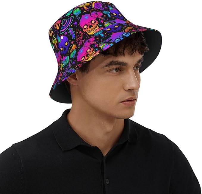 Mushrooms Skulls Cool Bucket Hat Beach Sun Hat Beach Fishing Hat for Men Women
