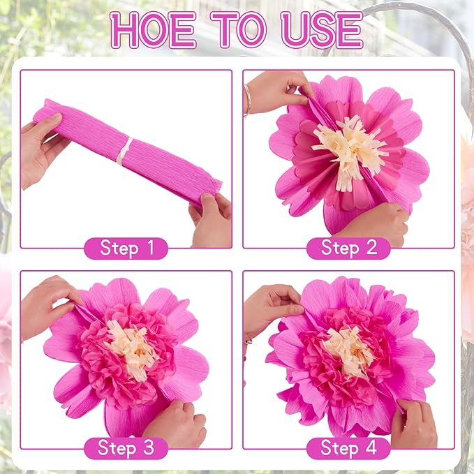 6PCS Tissue Paper Flowers，Handmade Colorful Giant Crepe Artificial Flowers Decorations for Wall,12 Inches Large Flowers for Wedding Birthday BabyShower Party Home Decor Supplies