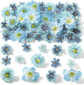 210Pcs Mini Fake Flower Heads Blue Small Silk Faux Flower Heads Artificial Rose Daisy Multicolor Flowers Bulk for Cake Crafts DIY Graduation Cap Wedding Hair Dresses Wreath Party Home Decor