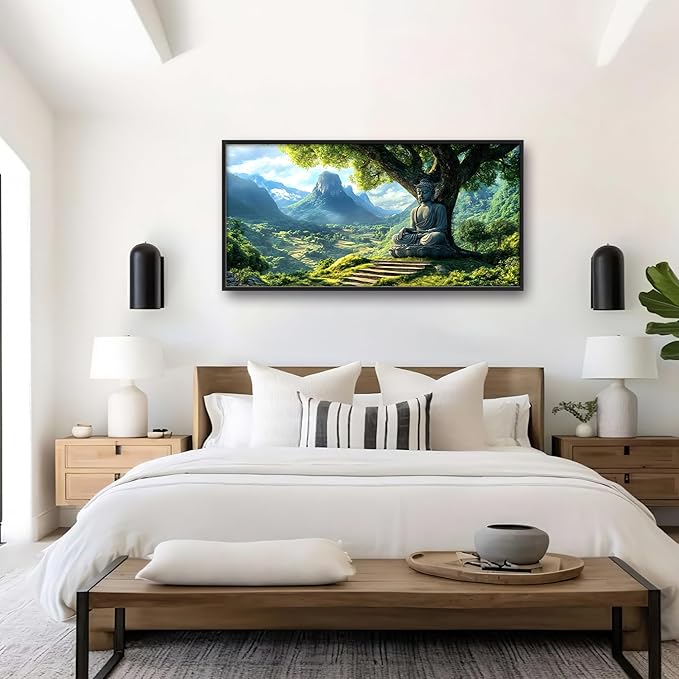 Buddha Large Wall Art Framed Wall Decor for Living Room Mountains Pictures Oversized Canvas Print Painting Modern Extra Large Artwork for Bedroom Office 60"x30"