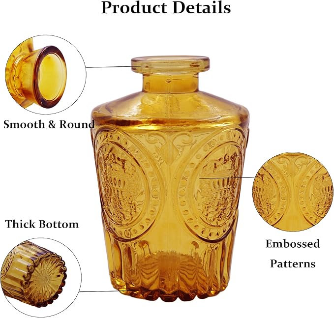 36Pcs Glass Bud Vases Set, Small Flower Vintage Vases for Centerpieces, Mini Vase in Bulk for Rustic Wedding, Party, Birthday Party, Festival Table Decorations and Home Decor, Amber