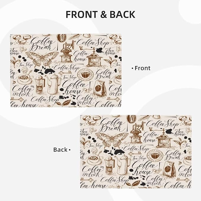 Coffee Theme Linen Placemats Set of 6 Vintage Coffee Cup Table Mats Heat Resistant Place Mats for Home Party Kitchen Dining Decoration 12x18 Inch