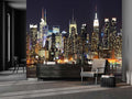 Manhattan Night View Wall Mural, 182" x 122" (8 Panels, Non-Self-Adhesive, Silk Material, Urban Theme)