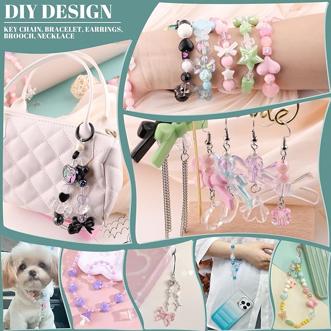Assorted 200-260PCS Purple Acrylic Beads for Bracelet Making, Flower Bow Candy GummyBear Bracelet Charms,Cute Beads for Jewelry Making DIY Necklace Keychain Phone Charm Christmas Gift