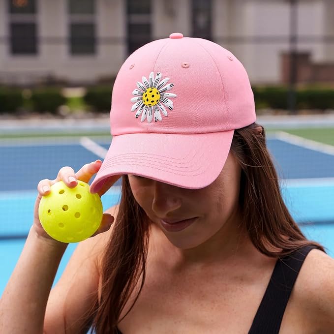 Waldeal Pickleball Hat for Women, Ajustable Embroidered Daisy Washed Denim Baseball Cap