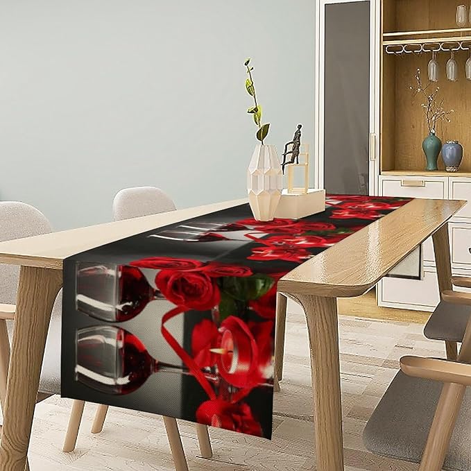 Retro Rose Red Wine Grape Print Table Runner,Table Dresser Runner, Kitchen Dining Table Runners for Indoor Outdoor Holiday Decor 13x70 Inch