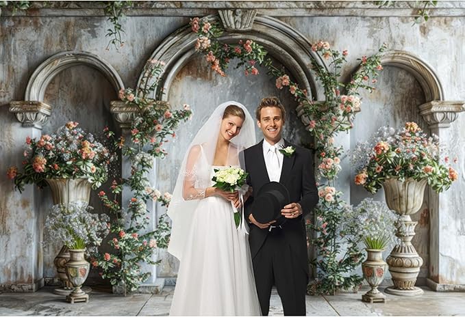 Baocicco 7x5ft Flower Castle Wall Photography Background Vintage Arch European Palace Victoria Wall Backdrop Women Themed Party Birthday Decorations Bridal Shower Ceremony Engagement Photoshoot