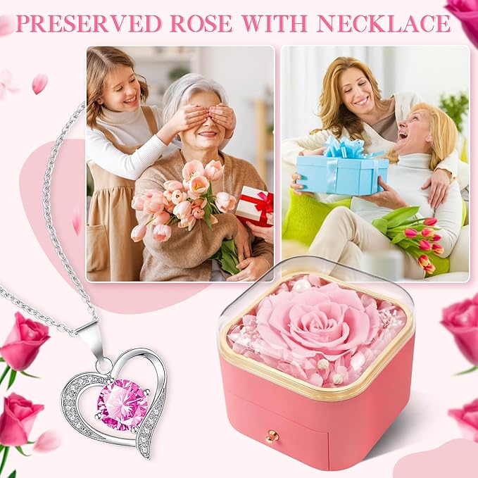 Beferr Birthday Gifts for Women Mom Preserved Real Rose with Necklace Eternal Roses Fresh Flowers for Delivery Prime anniversary Purple Gifts for Grandma Wife Daughter Sister